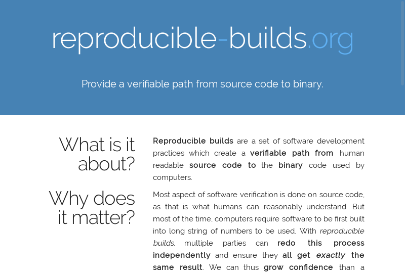 Homepage of the future reproducible-builds.org website