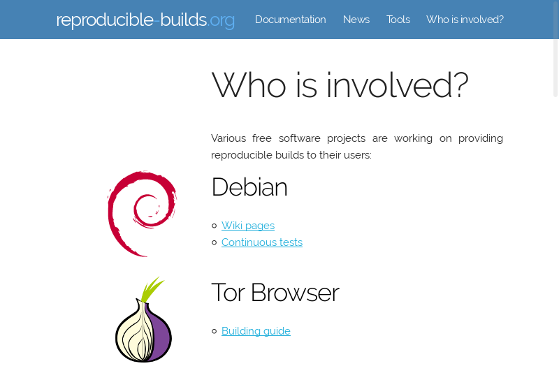 “Who's involved?” page of the future reproducible-builds.org
website